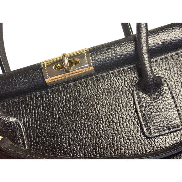 Vintage Italian Black Leather Structured Handbag - Picture 5 of 16